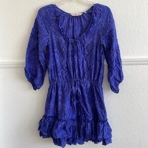Rebecca Taylor size 2 silk ruffle dress, blue purple animal print